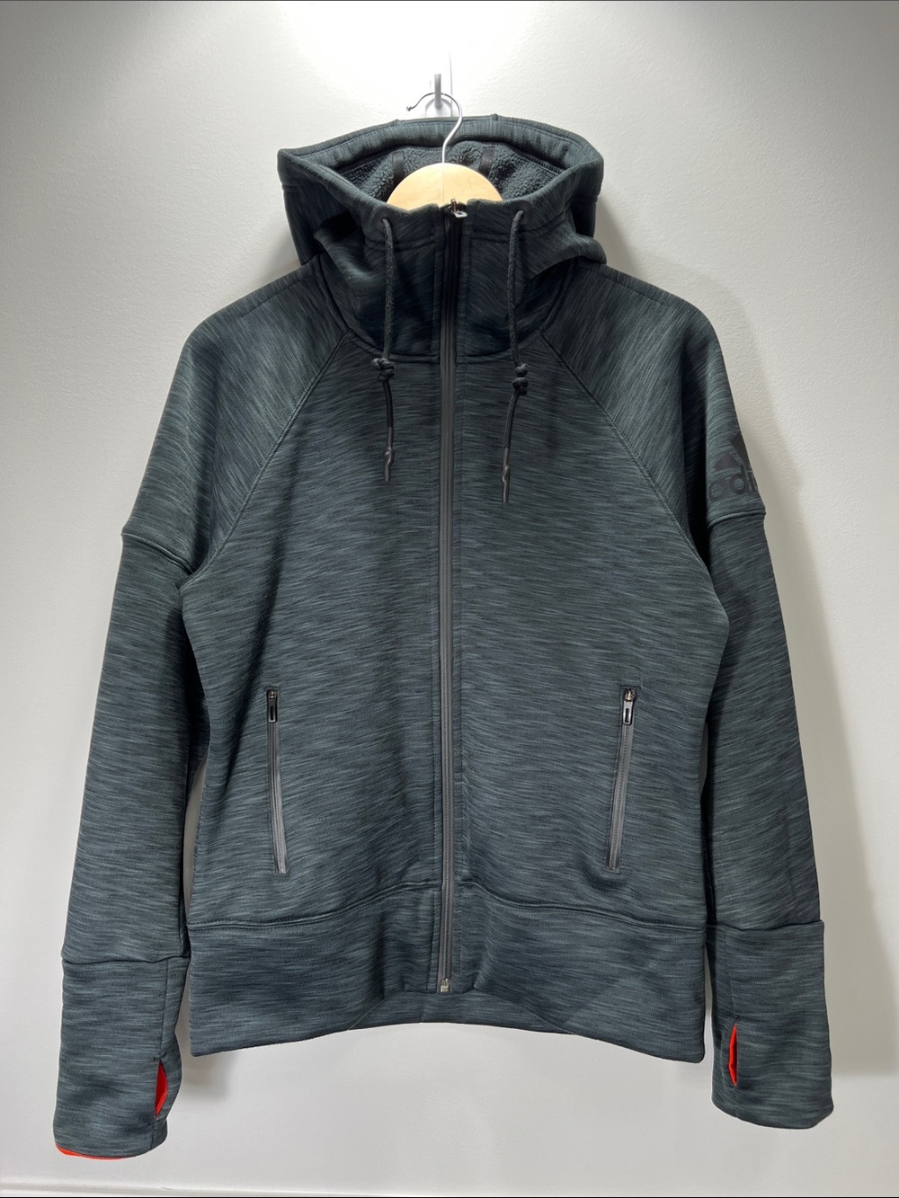 adidas Women’s Climawarm Full Zip Hooded Jacket Dark Heather Grey/Charcoal - M